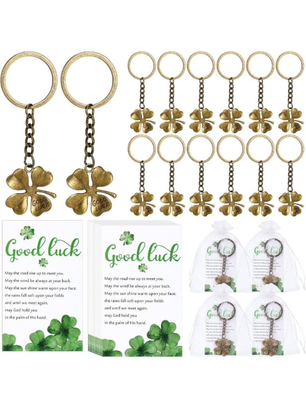 St. Patrick's Day Party Favors - 50 Sets Clover Keychains with Cards & Bags